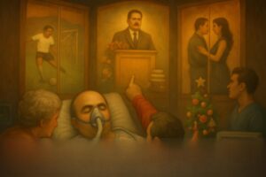 En una habitación convertida en teatro de memorias, Andrés enfrenta su destino. Rodeado por los recuerdos más intensos de su vida, su cuerpo lucha mientras su mente revive goles, fiestas, amores y logros. Una madre, un enfermero y un hombre de chaqueta bermellón intentan rescatarlo desde el corazón de su historia.