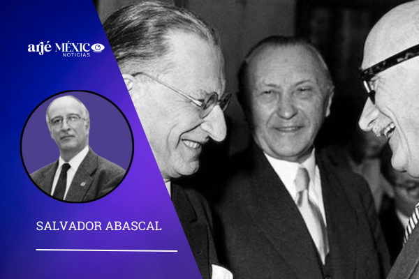 Robert Schuman, francés, Konrad Adenauer, alemán y Alcides de Gasperi, italiano.